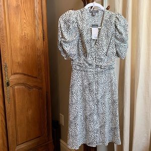 Primark Button Down Spotted Ruched Sleeve Dress